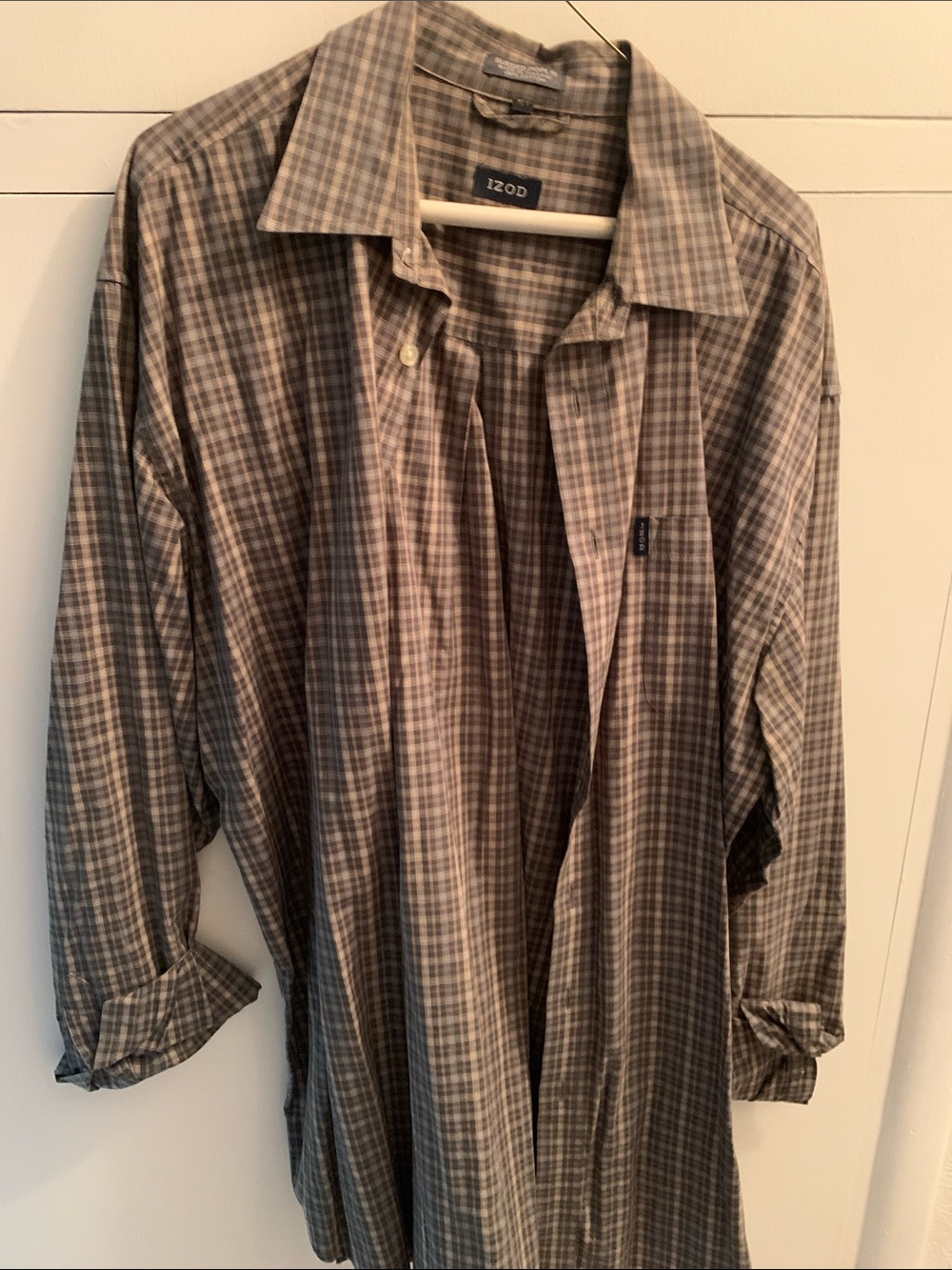 Izod Men’s Plaid Button-Up Shirt in Gray and Blue